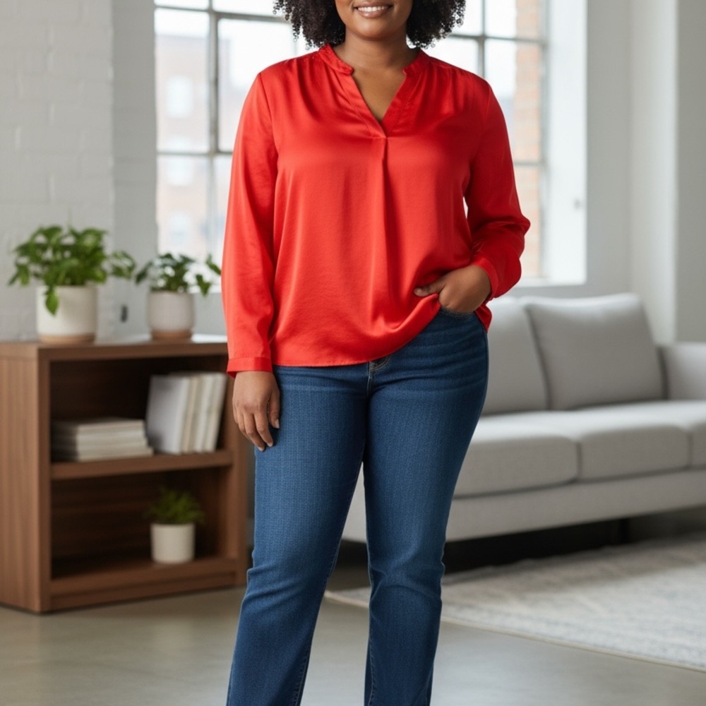 Vince Camuto Bold Red V-Neck Top